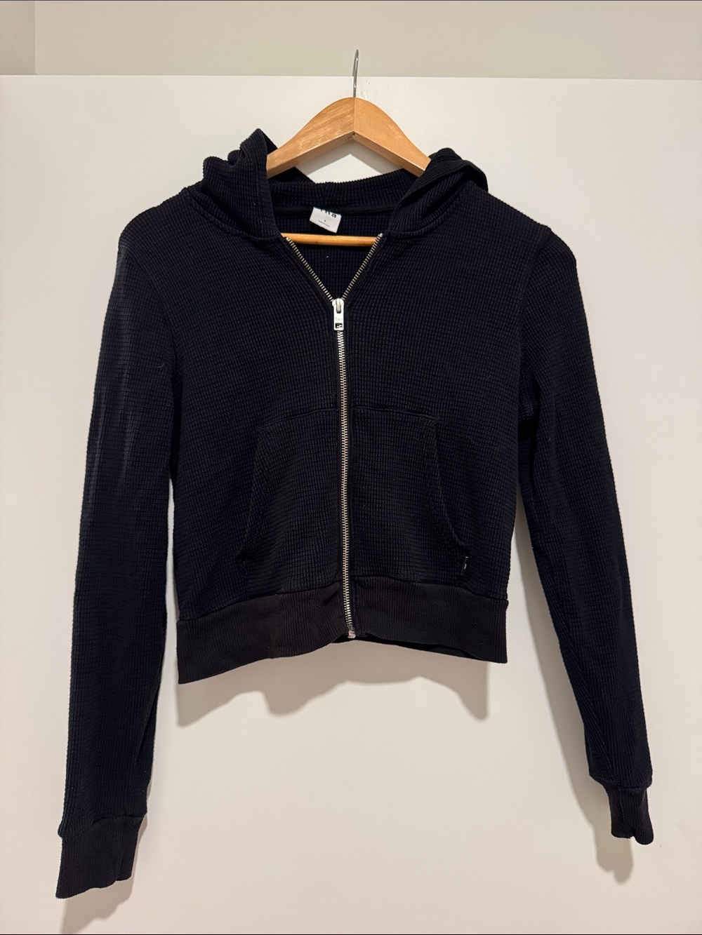 TNA Black Waffle Knit Zip Hoodie